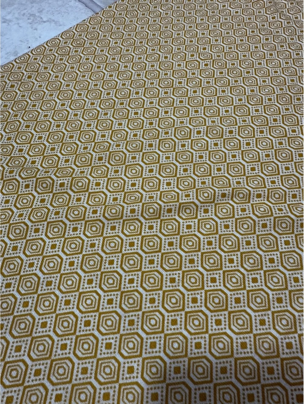Vintage 70s Mid-Century Panel Geometric Woven Jacquard 1 Pr Gold Hexagon Drapes